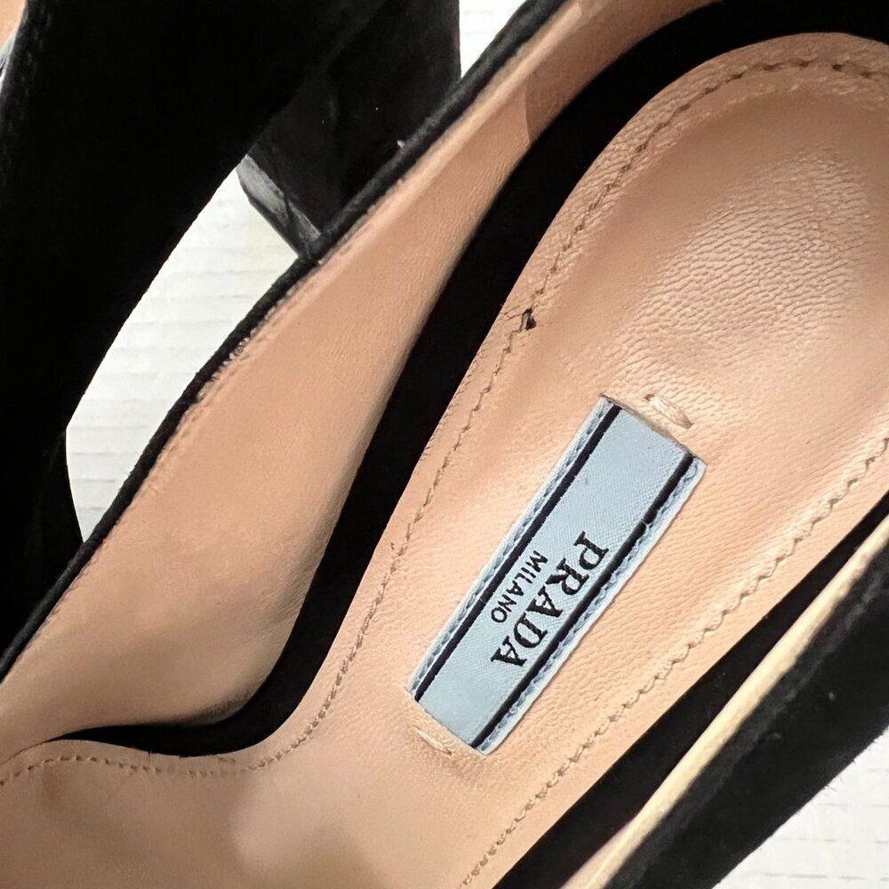 Prada Suede fringe block heels shoes size 38.5 - Picture 10 of 11